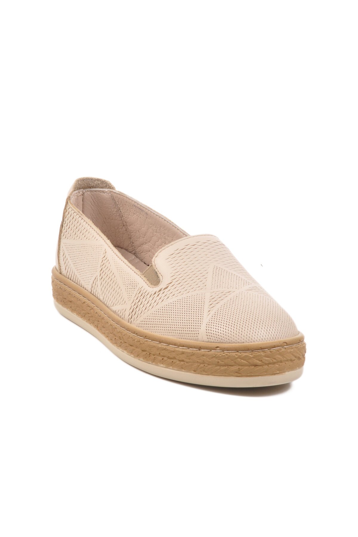 Bej Hakiki Deri Kadın Günlük Ayakkabı F-2036 Z