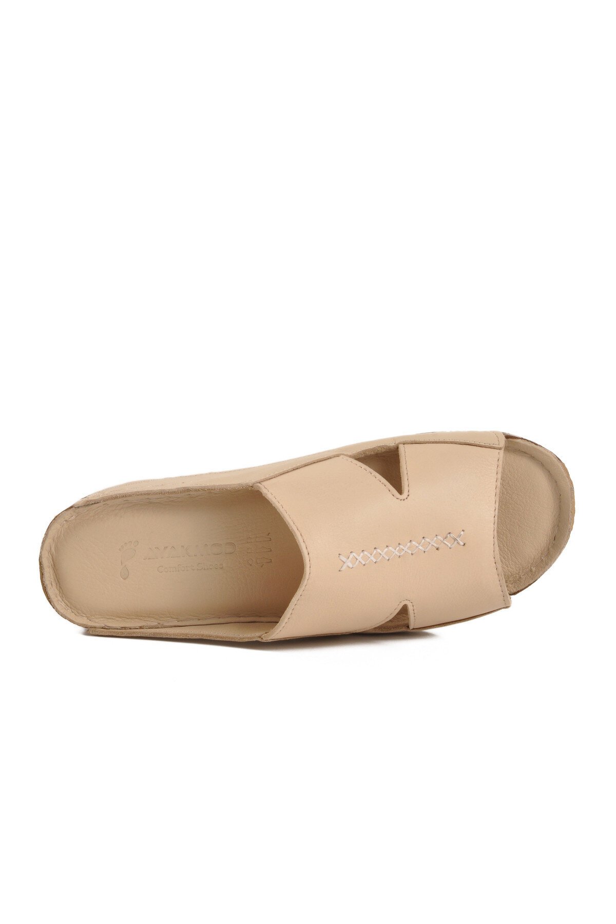 Bej Hakiki Deri Kadın Terlik 012 Z