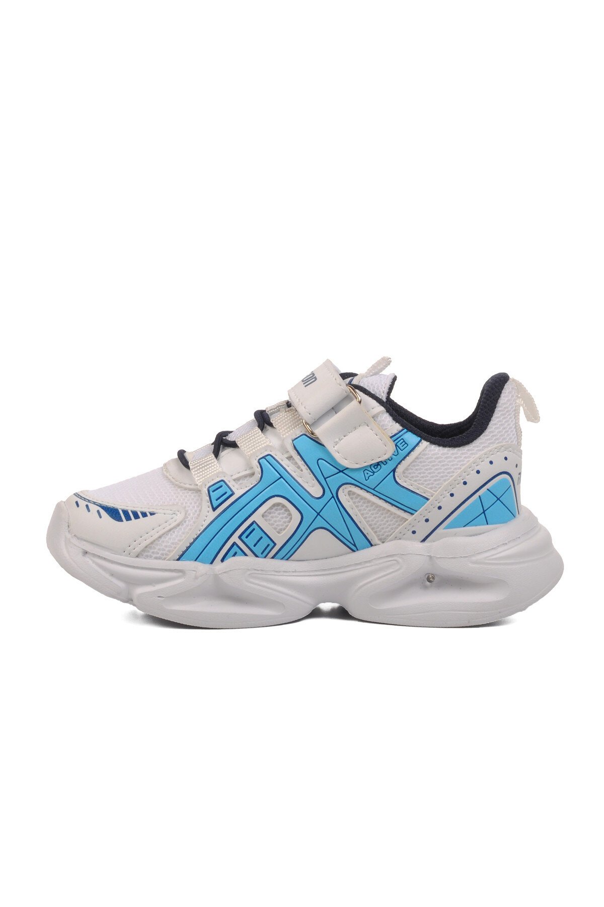 Beyaz-Lacivert Cırtlı Hafif Çocuk Spor Ayakkabı 2351 P