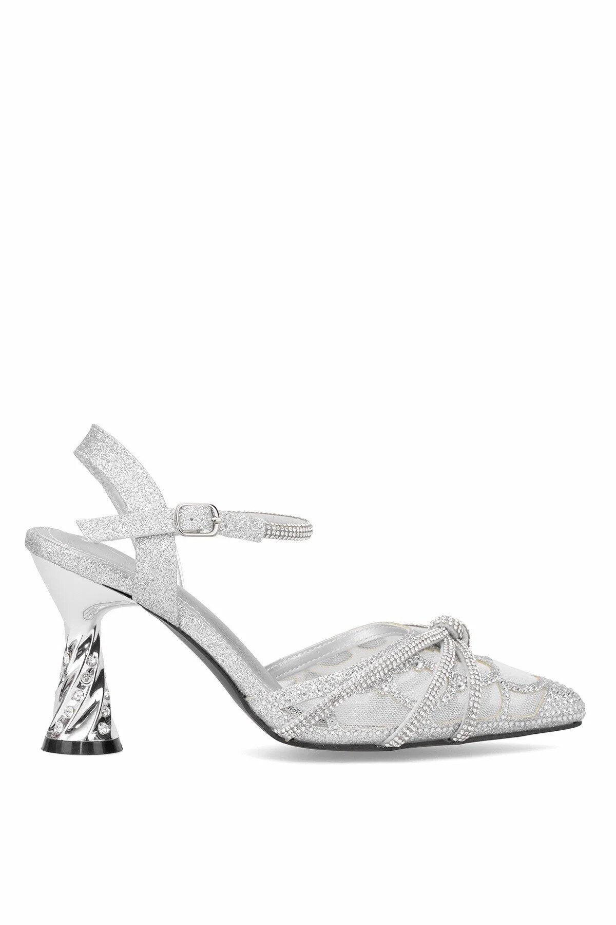 Gümüş Kadın Topuklu Abiye Ayakkabı 25Y125-1 Z