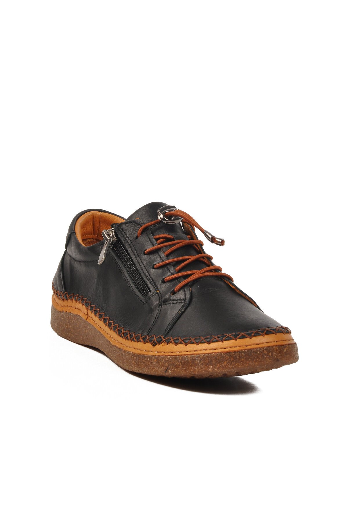 Siyah Hakiki Deri Fermuarlı Kadın Günlük Ayakkabı AY8207 Z