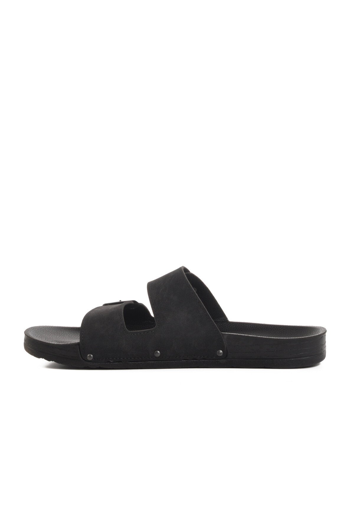 Siyah Çift Bantlı Hafif Deri Erkek Terlik PC-7038 M