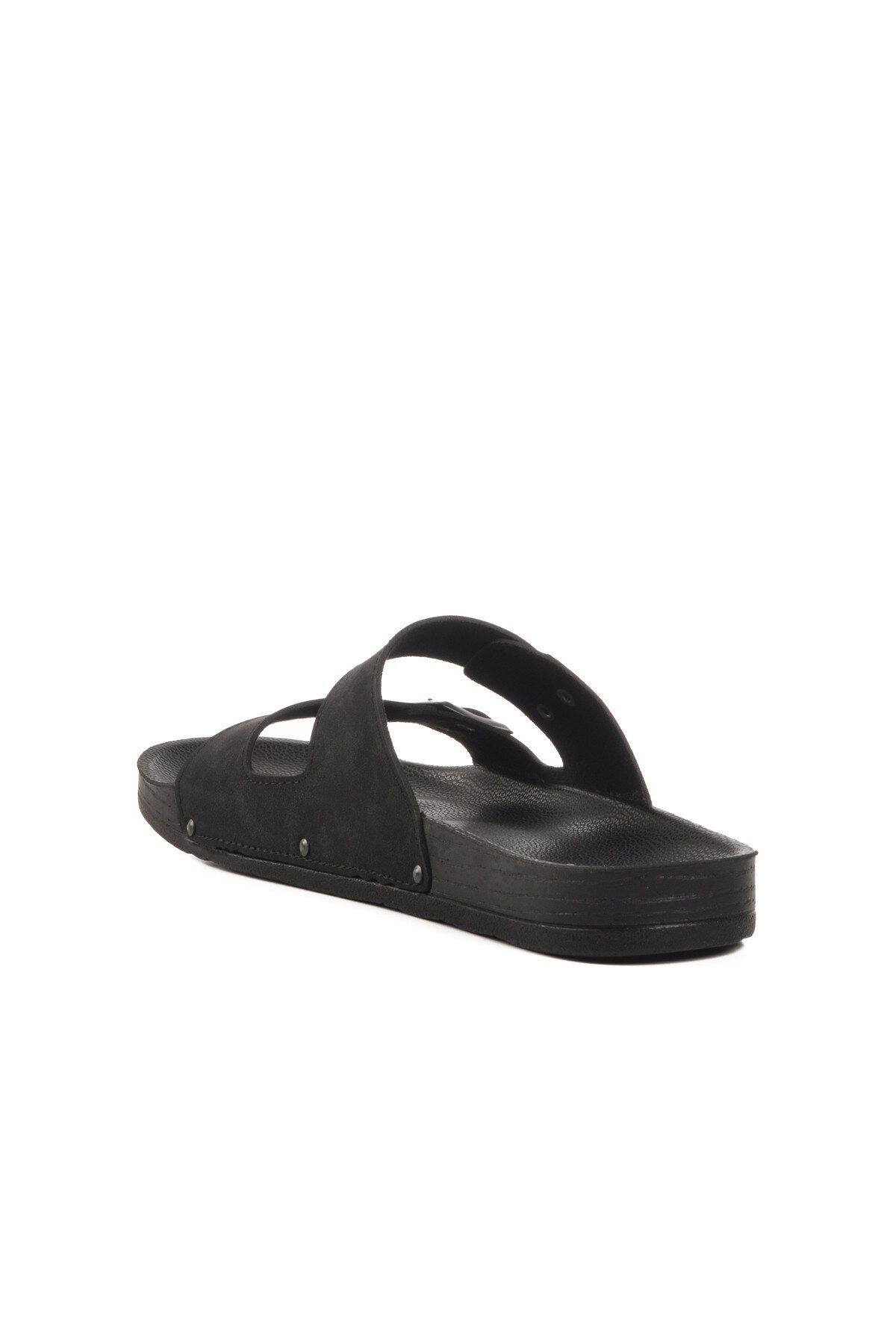 Siyah Çift Bantlı Hafif Deri Erkek Terlik PC-7038 M