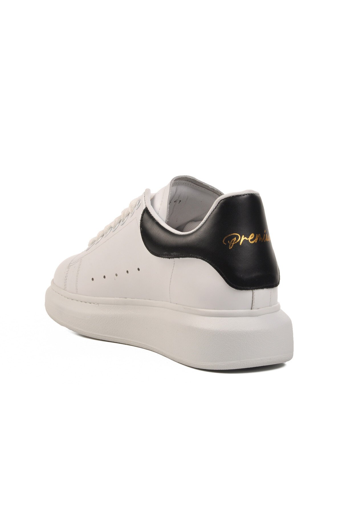 Beyaz-Siyah Hakiki Deri Erkek Sneaker Premium 02028 M