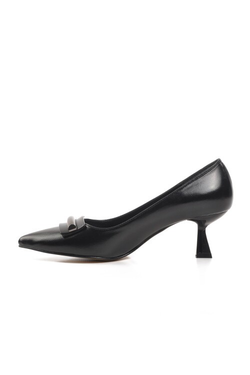 Ayakmod Siyah Cilt Kadın Topuklu Ayakkabı