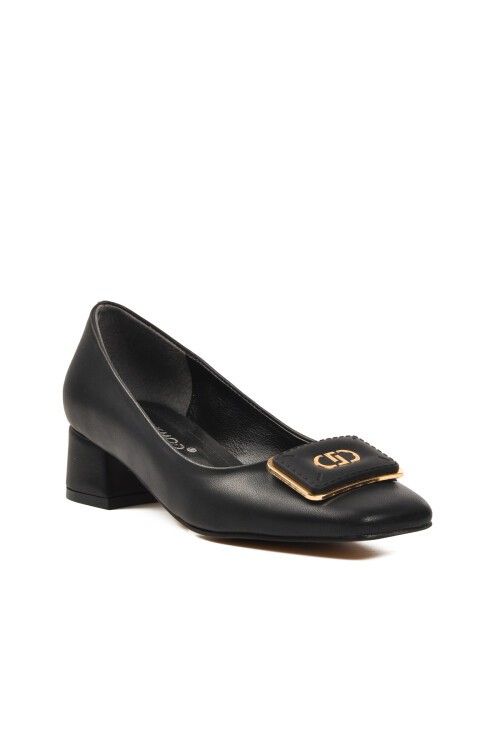 Ayakmod Siyah Cilt Kadın Topuklu Ayakkabı