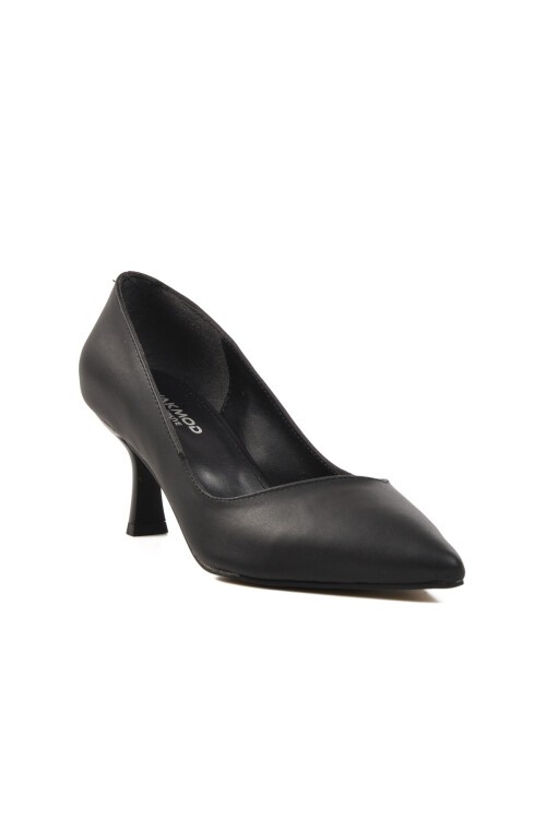 Ayakmod Siyah Cilt Kadın Topuklu Ayakkabı