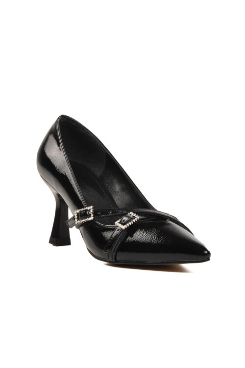 Ayakmod Siyah Kırışık Kadın Topuklu Ayakkabı