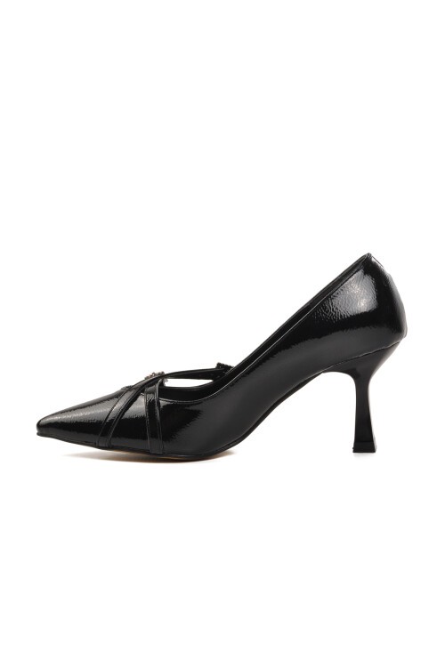 Ayakmod Siyah Kırışık Kadın Topuklu Ayakkabı