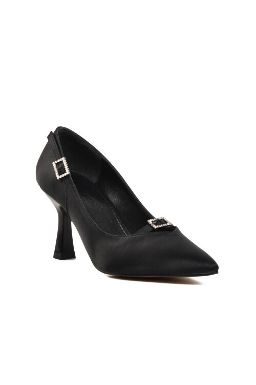 Ayakmod Siyah Saten Kadın Topuklu Ayakkabı