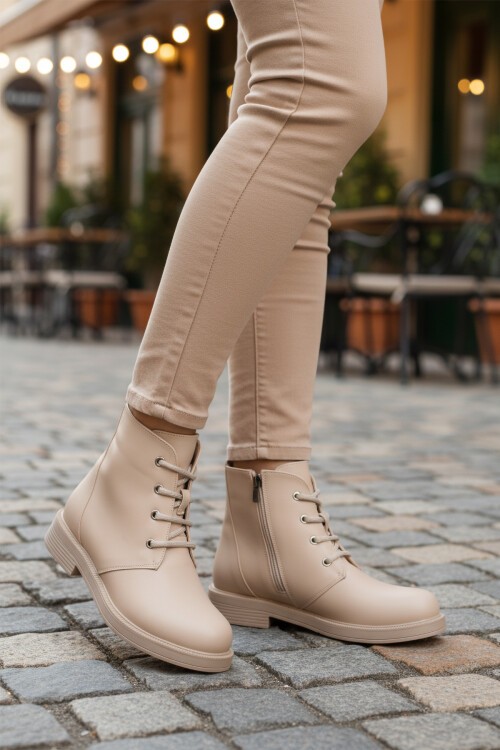 Bej Cilt İçi Polarlı Fermuarlı Kadın Bot 284098 Z