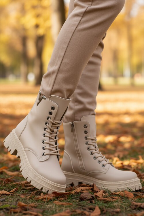 Bej Cilt İçi Polarlı Fermuarlı Kadın Bot 514531 Z