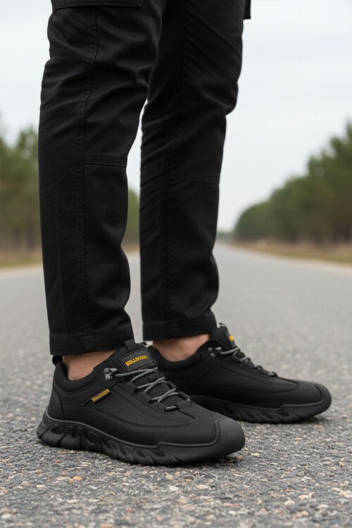 Siyah Nubuk Hakiki Deri Kaymaz Taban Erkek Günlük Ayakkabı