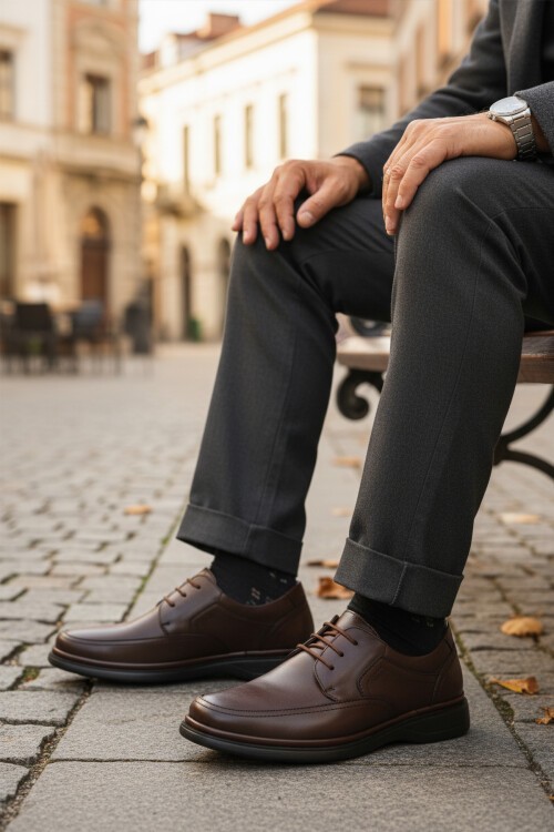 Kahve Hakiki Deri Erkek Günlük Ayakkabı DSN 2038 M