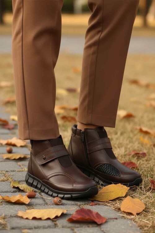 Kahve Hakiki Deri Kaymaz Taban İçi Polarlı Kadın Bot 3609 Z