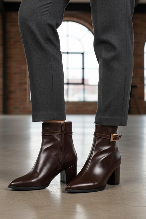 Kahve Suni Deri Kadın Bot 262327 Z (Dar Kalıp)