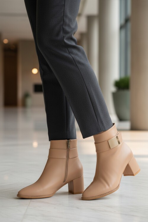 Nude Cilt Fermuarlı Kadın Bot Dar Kalıp 262326 Z