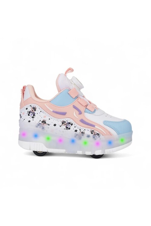 Pudra Ortopedik Işıklı Patenli Kız Çocuk Spor Ayakkabı Sneaker Nils F