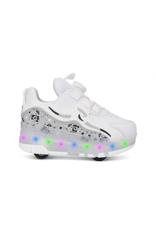 Beyaz Ortopedik Işıklı Patenli Erkek Çocuk Spor Ayakkabı Sneaker Nils F