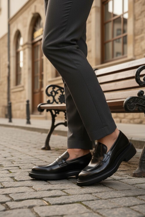 Siyah Açma Hakiki Deri Erkek Günlük Ayakkabı 3254 M