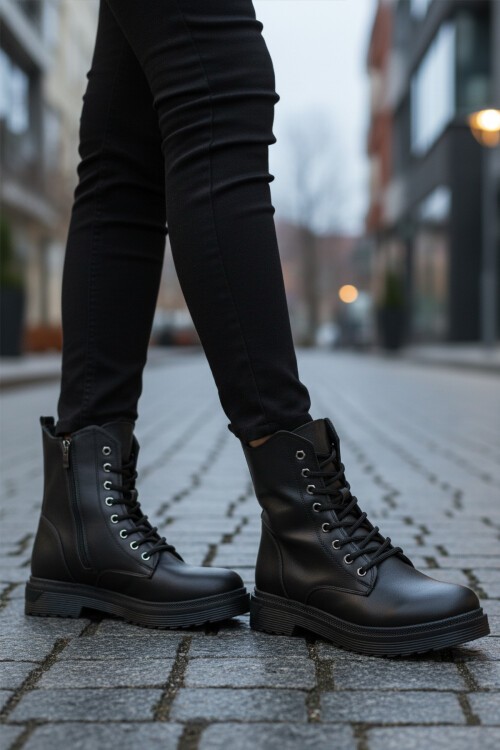 Siyah Cilt İçi Kürklü Kadın Bot 525383 Z