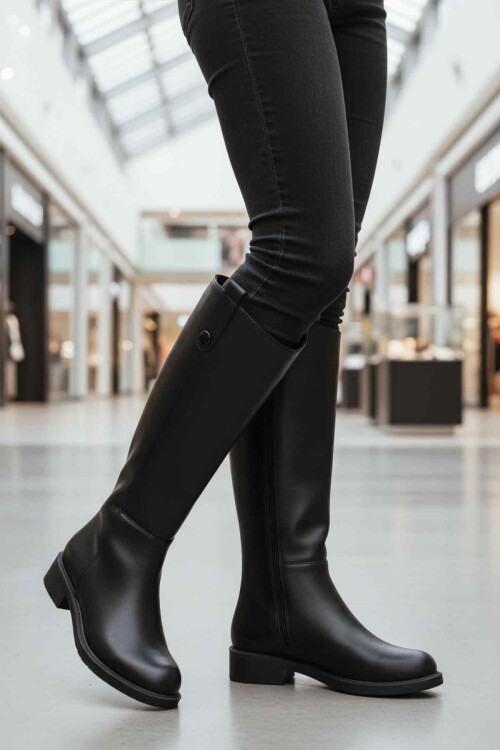 Siyah Cilt Fermuarlı Kadın Çizme 224578 Z