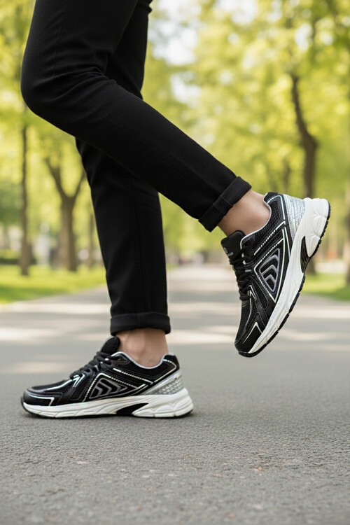 Siyah-Gümüş Fileli Comfort Taban Unisex Spor Ayakkabı 101 25029 Dipper G