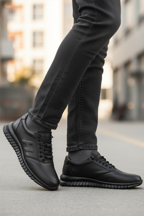 Siyah Hakiki Deri Bağcıklı Erkek Günlük Ayakkabı 315 M