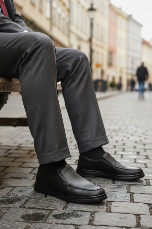 Siyah Hakiki Deri Erkek Günlük Ayakkabı DSN 2029 M