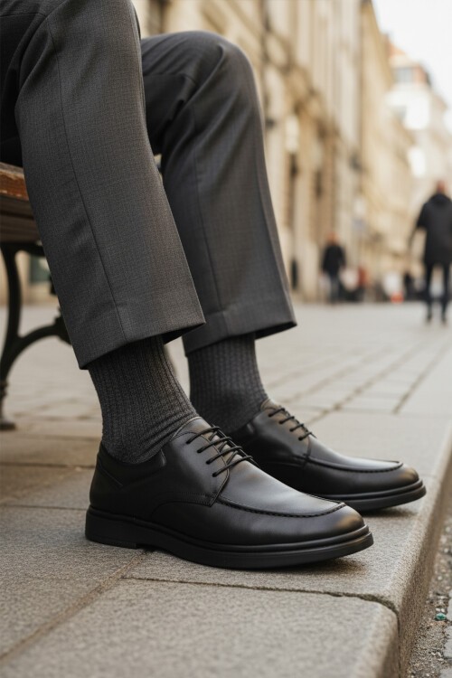 Siyah Hakiki Deri Erkek Günlük Ayakkabı DSN 2032 M