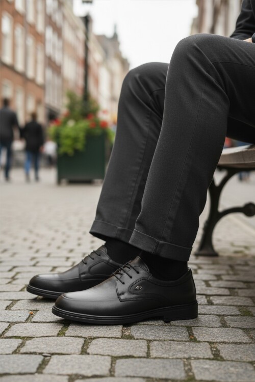 Siyah Hakiki Deri Erkek Günlük Ayakkabı DSN 2037 M