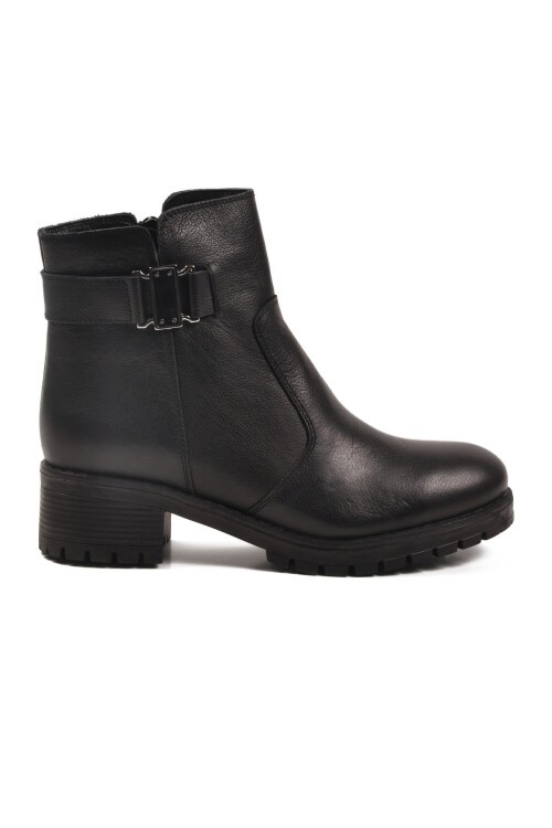 Siyah Hakiki Deri Hafif Kaymaz Taban Kadın Bot Premium 16463-1 Z