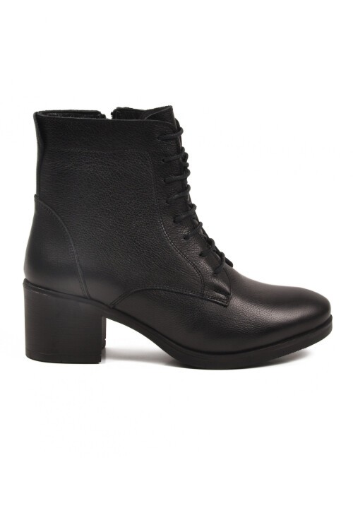 Siyah Hakiki Deri Kaymaz Taban Kadın Bot Premium 92159-1 Z