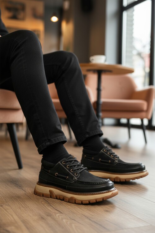 Siyah Nubuk Hakiki Deri Erkek Günlük Ayakkabı 25K550 M