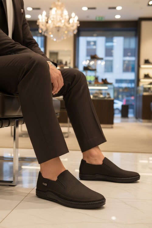 Siyah Nubuk Hakiki Deri Erkek Günlük Ayakkabı 803 M