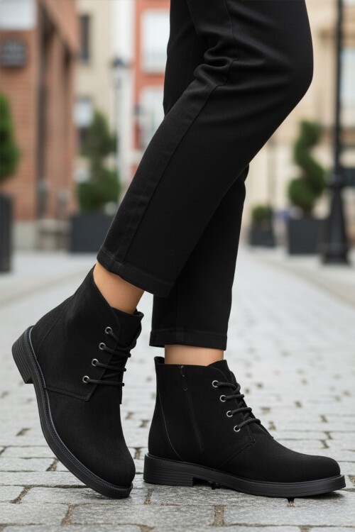 Siyah Süet İçi Polarlı Fermuarlı Kadın Bot 284098 Z