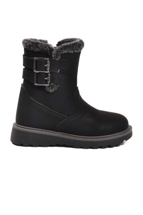 Siyah İçi Polarlı Kaymaz Tabanlı Ayarlanabilir Bantlı Kız Çocuk Bot Buckle F