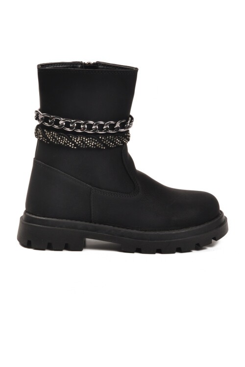 Siyah Fermuarlı İçi Polarlı Çocuk Çizme Duru F