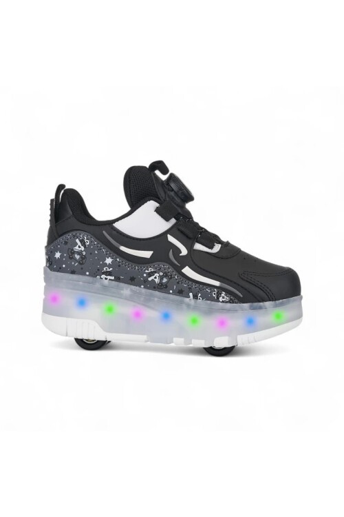 Siyah Ortopedik Işıklı Patenli Erkek Çocuk Spor Ayakkabı Sneaker Nils F