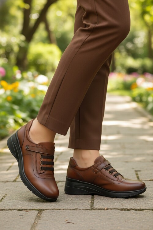 Taba Hakiki Deri Dolgu Topuklu Kadın Günlük Ayakkabı PLV144 Z