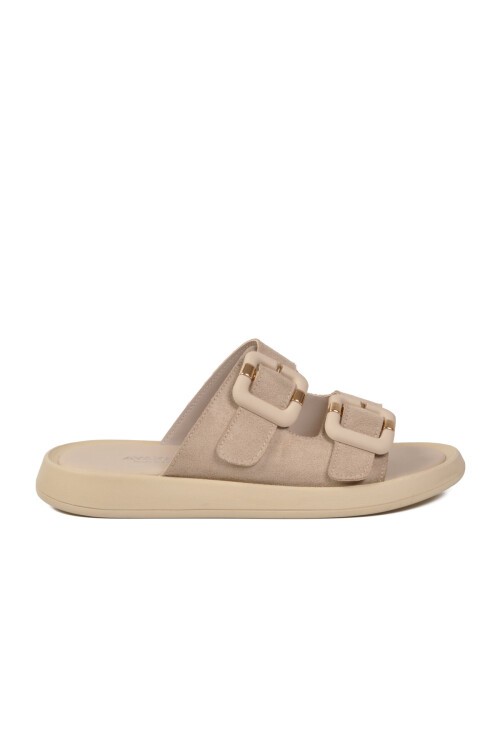 Bej Süet Hafif Slip-On Kadın Terlik 513089 Z