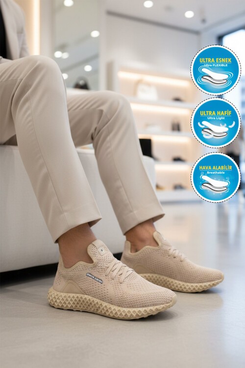 Bej Tekstil Nefes Alan Hafif Erkek Spor Ayakkabı Pc-30679 M