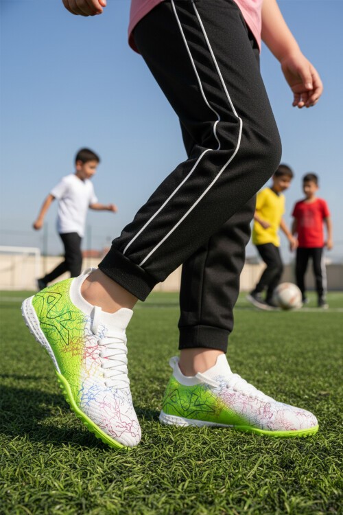 Beyaz-Neon Yeşil Çocuk Halı Saha Ayakkabısı FH-252-153 F