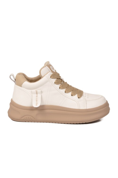 Beyaz Bağcıklı Kalın Tabanlı İçi Polarlı Soğuğa Dirençli Kadın Sneaker Bot 11517
