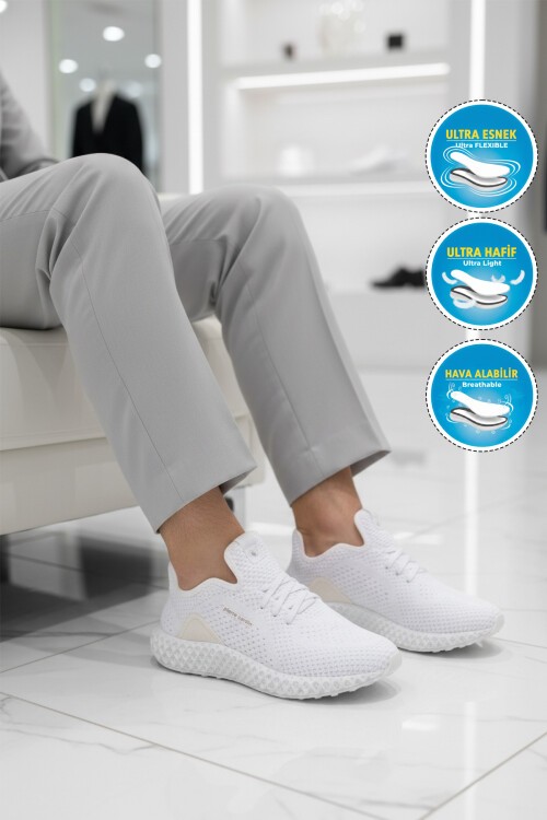 Beyaz Tekstil Hafif Erkek Spor Ayakkabı Pc-30679 M