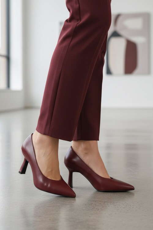 Bordo İnce Topuklu Kadın Abiye Ayakkabı 593052 Z