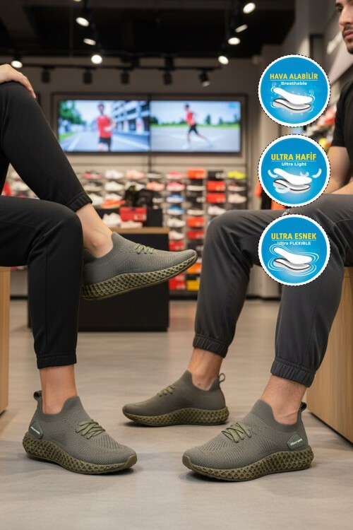 Haki Tekstil Hafif Hava Alabilir Unisex Spor Ayakkabı PC-32711 Z