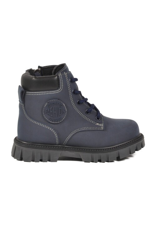 Lacivert Bağcıklı Fermuarlı Kaymaz Tabanlı Erkek Çocuk Bot 1752 P