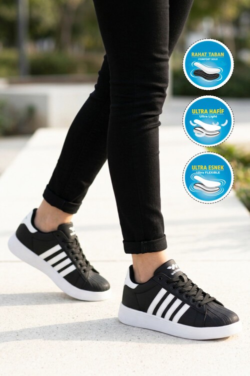 Siyah-Beyaz Hafif Unisex Spor Ayakkabı 26112 Senti G