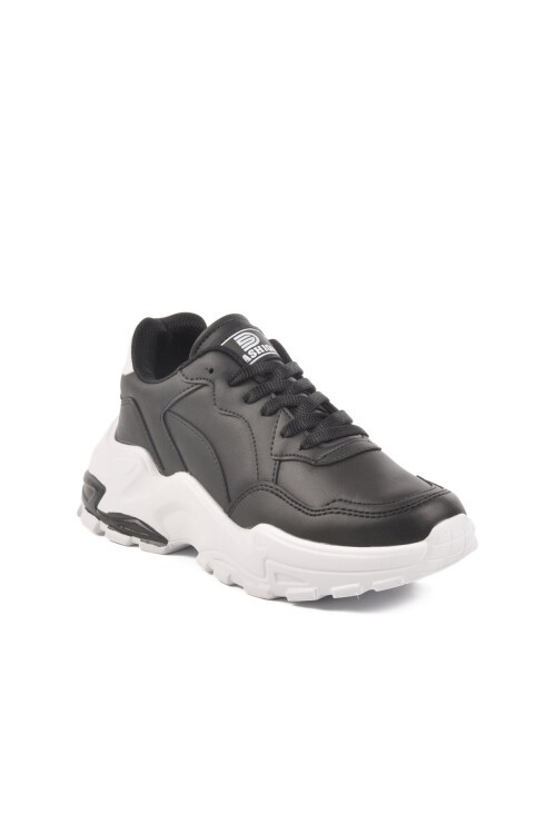 Siyah-Beyaz Suni Deri Kadın Spor Ayakkabı Walkway 159 G